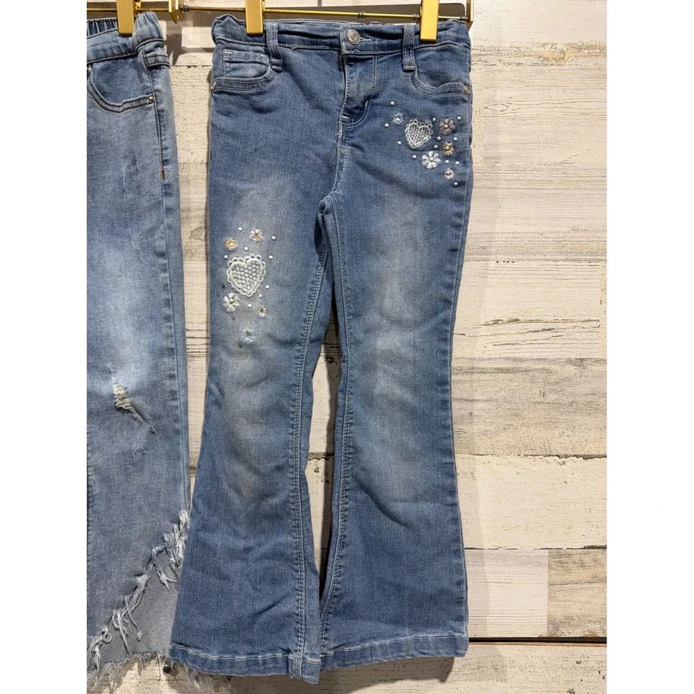 Hayden Wallflower Jeans Girls 6 Blue Distressed Embroidered Flare Bundle
